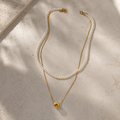 Doble Collar - Corazón Dorado y Perlas